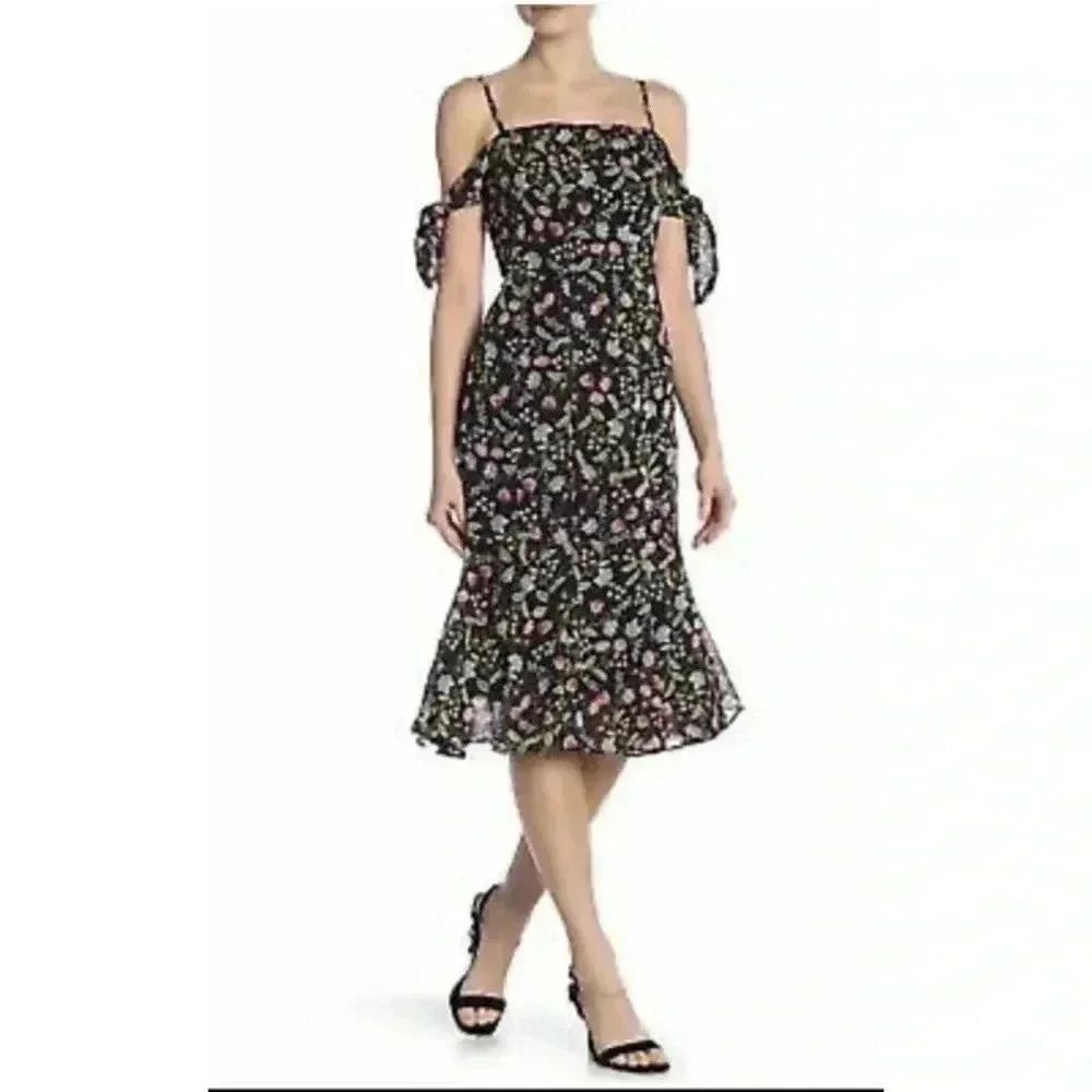 Nanette Lepore Paradise Dreaming Cold Shoulder Floral Print Dress Size 4